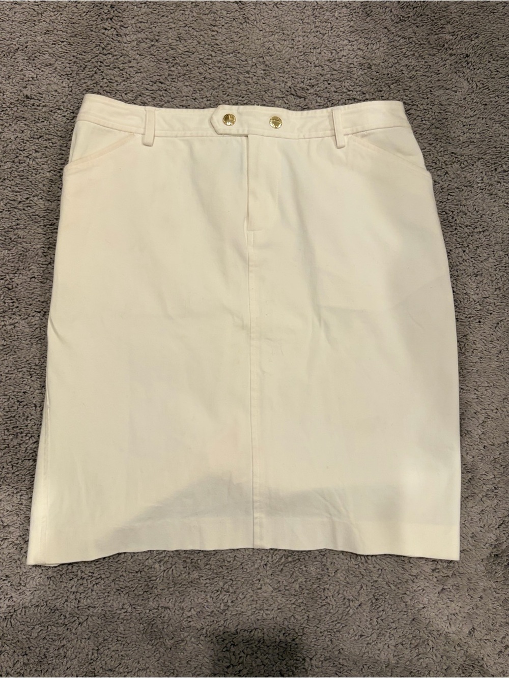 Lauren Ralph Lauren Cream Gold Button Pencil Skirt Size 8 Old Money Preppy